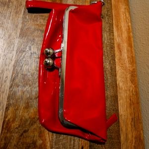 Red retro pocketbook with snap & side zipper